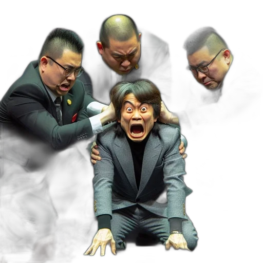mask, concept art, man, being, restrained, three, individuals, stage transparent PNG cut-out