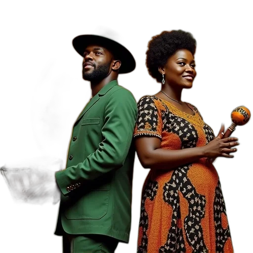 vintage-style, poster, featuring, man, woman, dressed, traditional, african transparent PNG cut-out