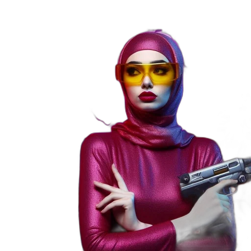 weapon, jacket, mask, cyberpunk, concept art, 3d render, comic book art, neon transparent PNG cut-out