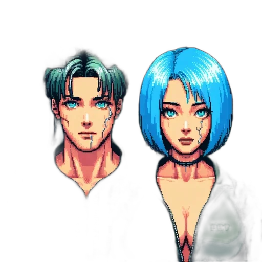 concept art, pixel art, anime, cyberpunk, blue, pastel, colorful, monochrome transparent PNG cut-out