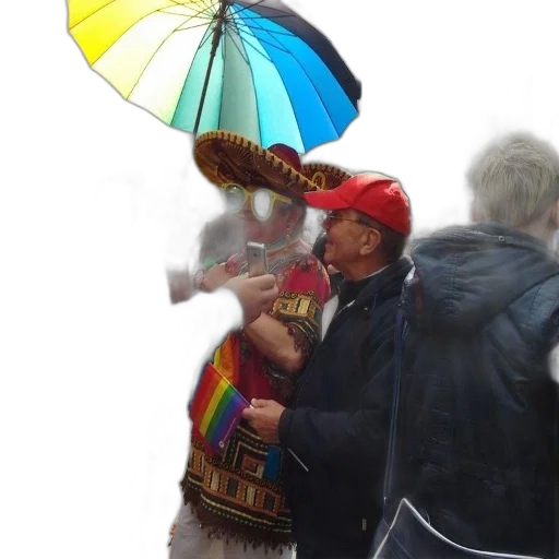 umbrella, hat, mask, staff, photorealistic, oil painting, 3d render, rain transparent PNG cut-out