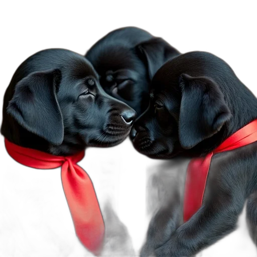 hat, photorealistic, 3d render, neon lights, group, black, puppies, colorful transparent PNG cut-out