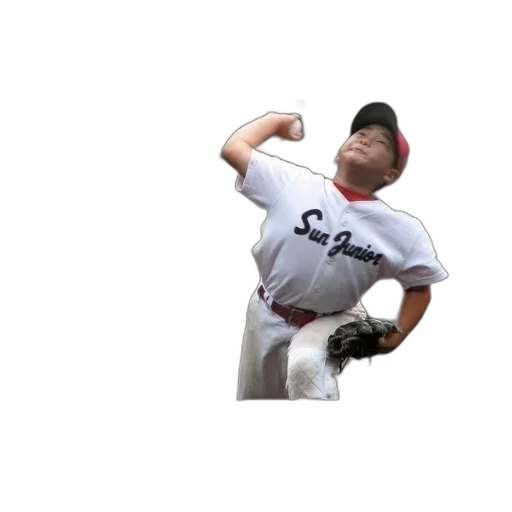 young, baseball, player, wearing, white, sun, junior, uniform transparent PNG cut-out