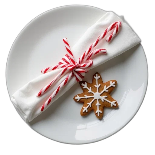 food, white, plate, folded, napkin, tied, red, striped transparent PNG cut-out