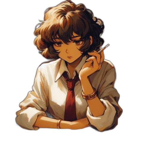 face, staff, jewelry, jacket, pixel art, anime, concept art, photorealistic transparent PNG cut-out