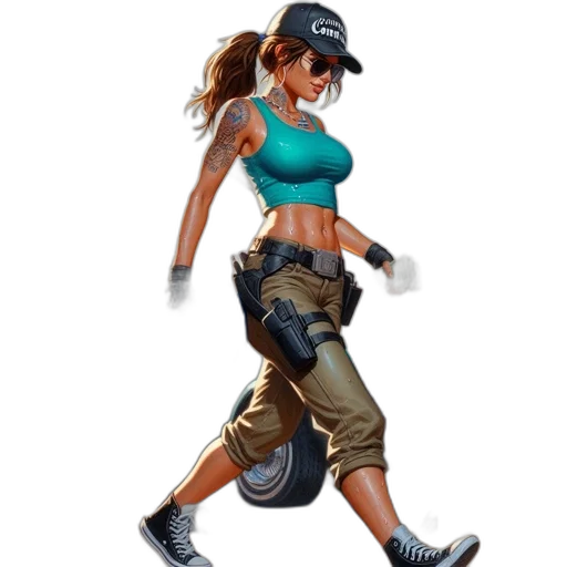 concept art, pixel art, 3d render, fantasy art, woman, walks, street, wearing transparent PNG cut-out