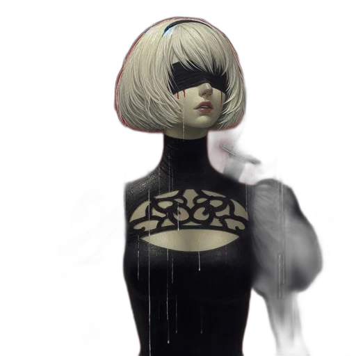 dress, mask, face, hair, 3d render, concept art, anime, pixel art transparent PNG cut-out