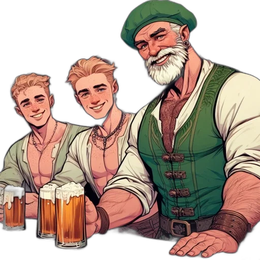 fantasy art, concept art, comic book art, pixel art, green, three, men, sit transparent PNG cut-out
