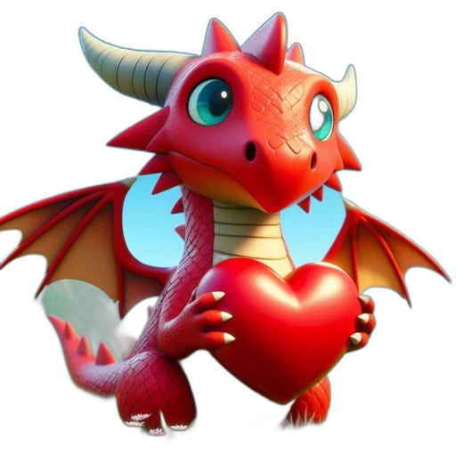 dragon, fantasy art, concept art, pixel art, 3d render, red, cartoon, adorned transparent PNG cut-out
