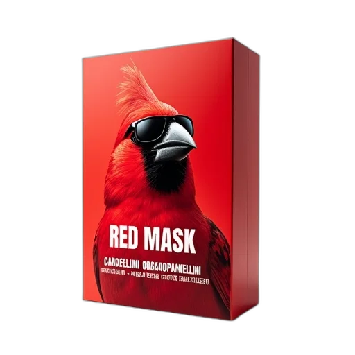 mask, 3d render, concept art, red, box, white, label, featuring transparent PNG cut-out