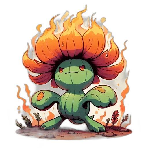 creature, flower, dragon, concept art, watercolor, pixel art, fantasy art, fire transparent PNG cut-out