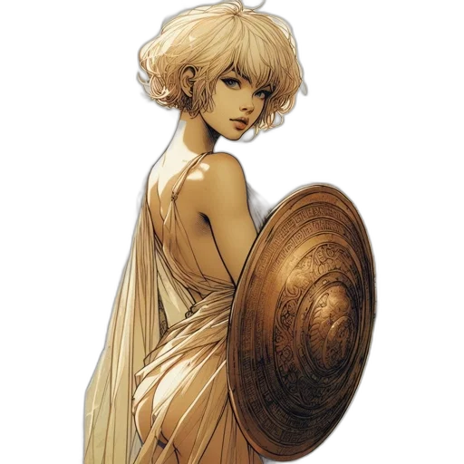 dress, hair, crown, weapon, fantasy art, concept art, comic book art, watercolor transparent PNG cut-out