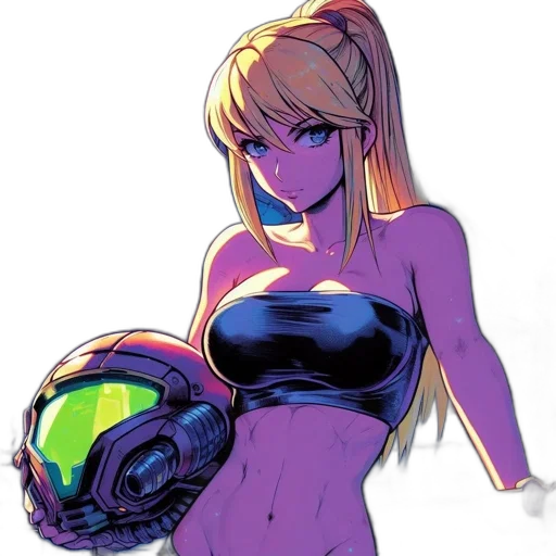 robot, dress, weapon, anime, concept art, vaporwave, cyberpunk, neon lights transparent PNG cut-out