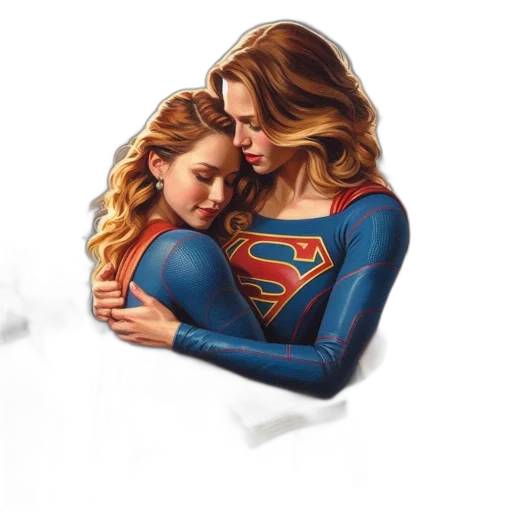 comic book art, concept art, oil painting, photorealistic, two, women, supergirl, costumes transparent PNG cut-out