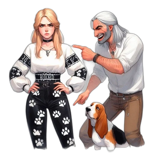concept art, cartoon, comic book art, fantasy art, two, animated, characters, interact transparent PNG cut-out