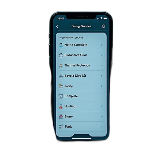 smartphone, screen, displaying, diving, planner, app, various, sections transparent PNG cut-out