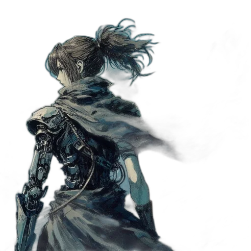 sword, robot, dress, mask, concept art, fantasy art, cyberpunk, comic book art transparent PNG cut-out