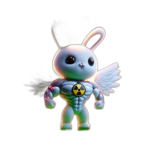 robot, creature, 3d render, concept art, whimsical, radioactive, bunny, sits transparent PNG cut-out