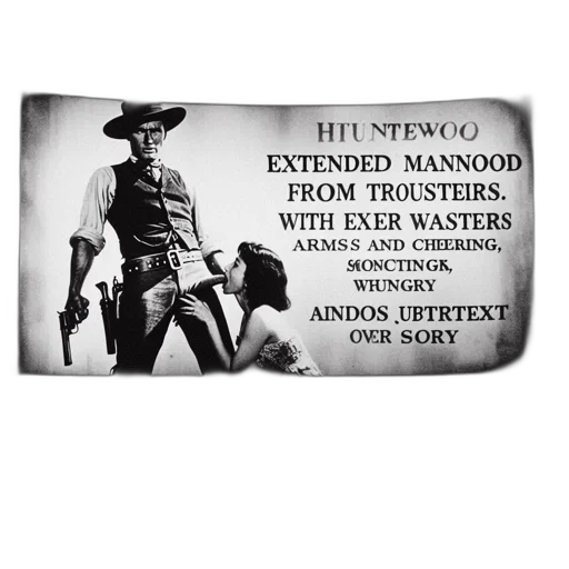cowboy, stands, stage, holding, gun, woman, whispering, his transparent PNG cut-out