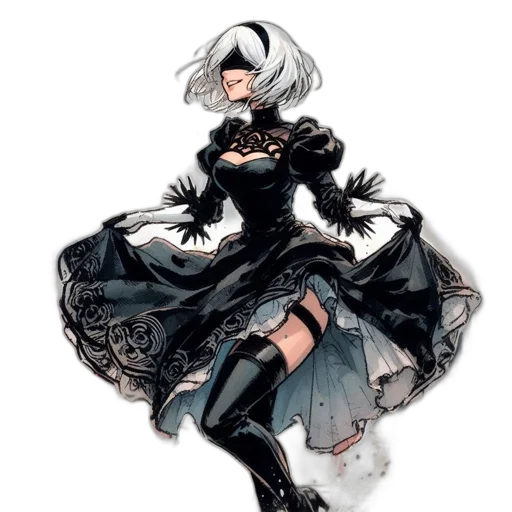 dress, concept art, comic book art, fantasy art, anime, monochrome, dark, animated transparent PNG cut-out