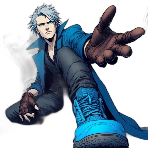 jacket, staff, weapon, concept art, comic book art, anime, fantasy art, blue transparent PNG cut-out