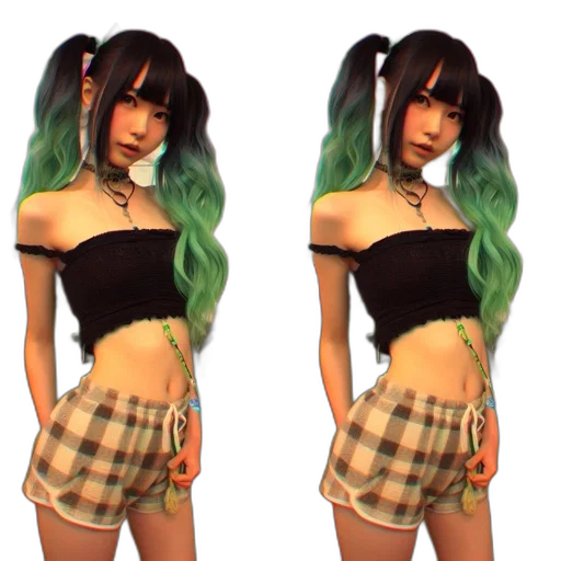 3d render, anime, concept art, fantasy art, green, monochrome, pastel, neon transparent PNG cut-out