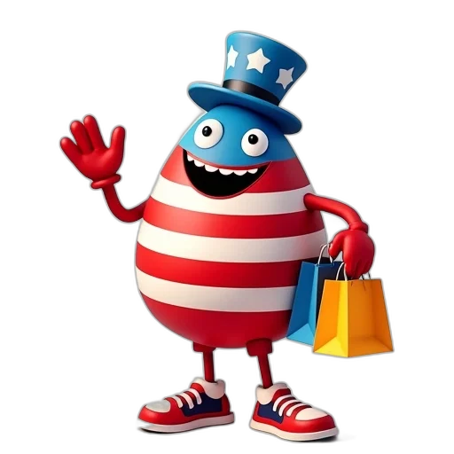 robot, hat, dress, 3d render, concept art, usa, stripes, balloon transparent PNG cut-out