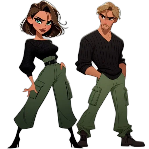 cartoon, concept art, comic book art, 3d render, earth tones, green, dark, two transparent PNG cut-out