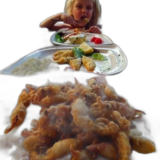 food, creature, animal, photorealistic, 3d render, plate, fried, calamari transparent PNG cut-out