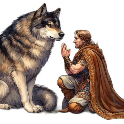 fantasy art, concept art, pixel art, watercolor, forest, earth tones, imposing, wolf transparent PNG cut-out