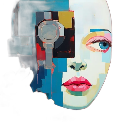 mask, face, robot, jewelry, photorealistic, concept art, watercolor, 3d render transparent PNG cut-out