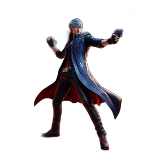 staff, jacket, concept art, 3d render, fantasy art, pixel art, blue, silver-haired transparent PNG cut-out