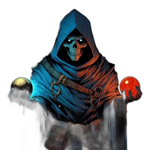 mask, staff, jacket, face, concept art, fantasy art, pixel art, comic book art transparent PNG cut-out