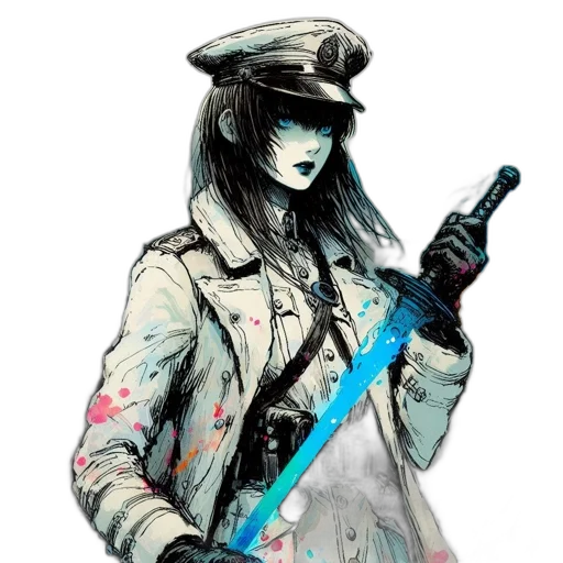 staff, weapon, jacket, sword, cyberpunk, concept art, comic book art, fantasy art transparent PNG cut-out