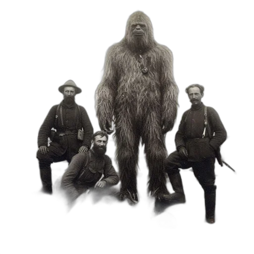 animal, creature, staff, concept art, three, men, pose, oversized transparent PNG cut-out