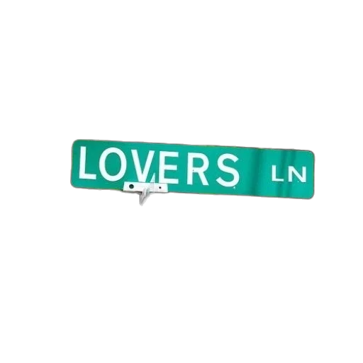green, street, sign, reading, lovers, mounted, white, pole transparent PNG cut-out