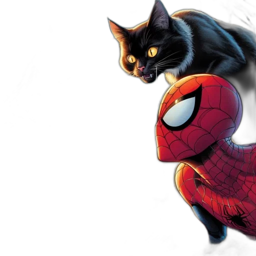 comic book art, concept art, image, features, catwoman, spider-man, interacting, cat transparent PNG cut-out