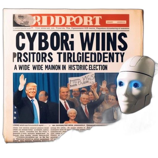 robot, mask, weapon, creature, cyberpunk, vaporwave, riddport, newspaper transparent PNG cut-out