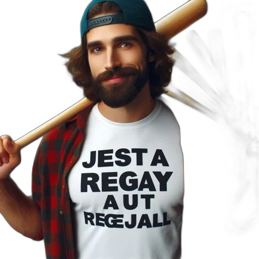 man, donning, baseball, player, look, wears, shirt, reversed transparent PNG cut-out