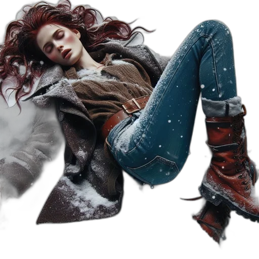 jacket, shoes, concept art, photorealistic, fantasy art, comic book art, snow, dark transparent PNG cut-out