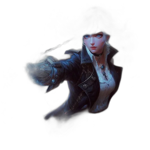 jacket, staff, weapon, hat, concept art, fantasy art, 3d render, photorealistic transparent PNG cut-out