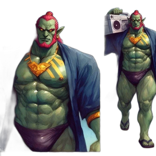 concept art, comic book art, fantasy art, 3d render, green, neon, two, panels transparent PNG cut-out