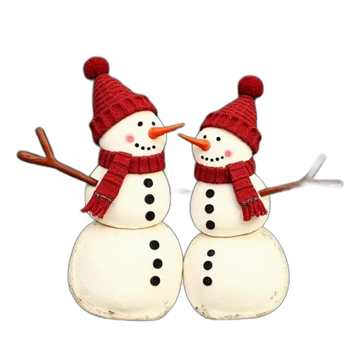 snow, two, snowmen, striped transparent PNG cut-out