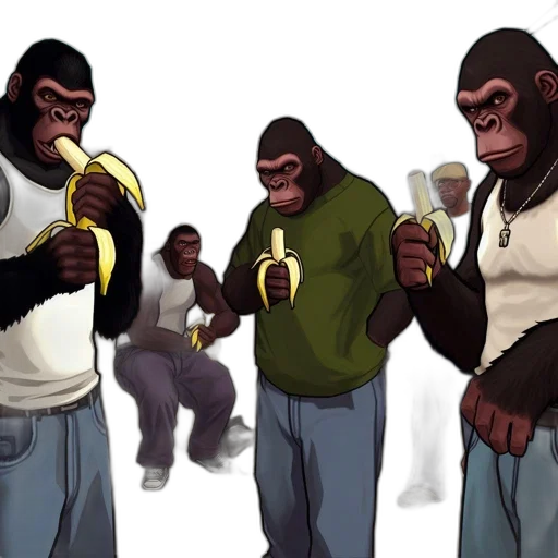 concept art, comic book art, cartoon, 3d render, neon lights, fire, animated, gorillas transparent PNG cut-out