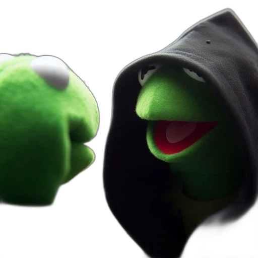 mask, 3d render, photorealistic, concept art, two, kermit, frog, puppets transparent PNG cut-out