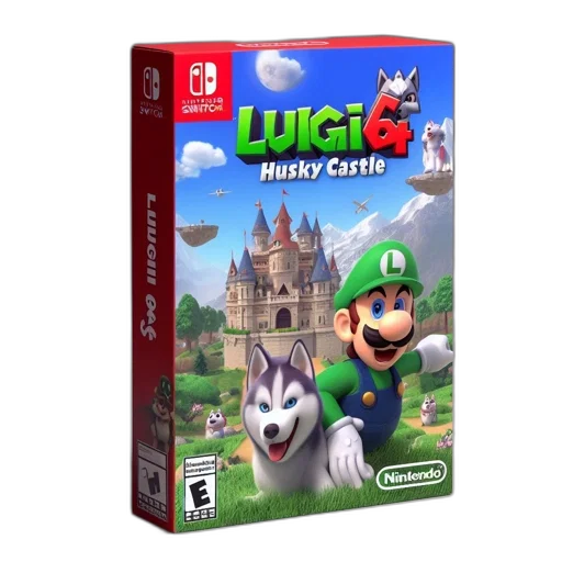 concept art, 3d render, box, art, luigi, husky, castle, nintendo transparent PNG cut-out