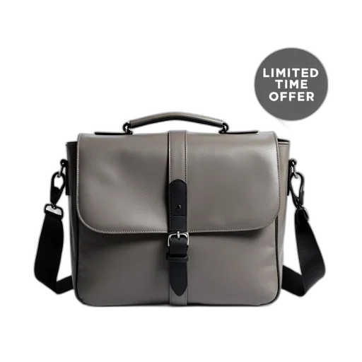 grey, leather, messenger, bag, black, strap, silver, buckle transparent PNG cut-out