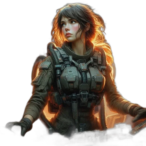 jacket, face, concept art, fantasy art, cyberpunk, photorealistic, golden, earth tones transparent PNG cut-out