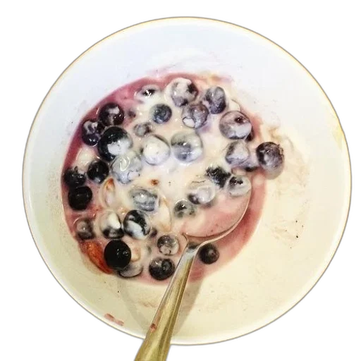 food, bowl, blueberries, yogurt, spoon transparent PNG cut-out