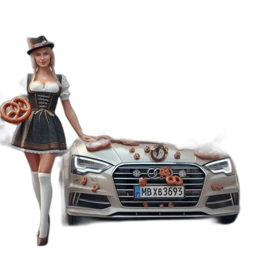 car, concept art, fantasy art, 3d render, photorealistic, woman, traditional, german transparent PNG cut-out